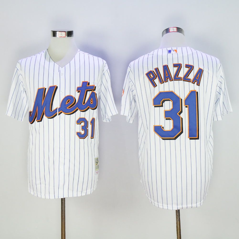 Men New York Mets #31 Piazza White Throwback MLB Jerseys->->MLB Jersey